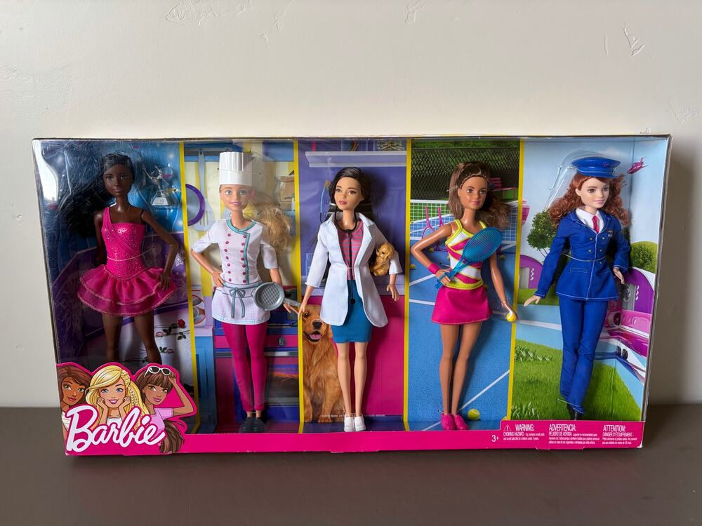 Mattel Barbie Career Fashion Doll Set of 5 NEW Pilot Vet Chef Ice Skater Tennis
